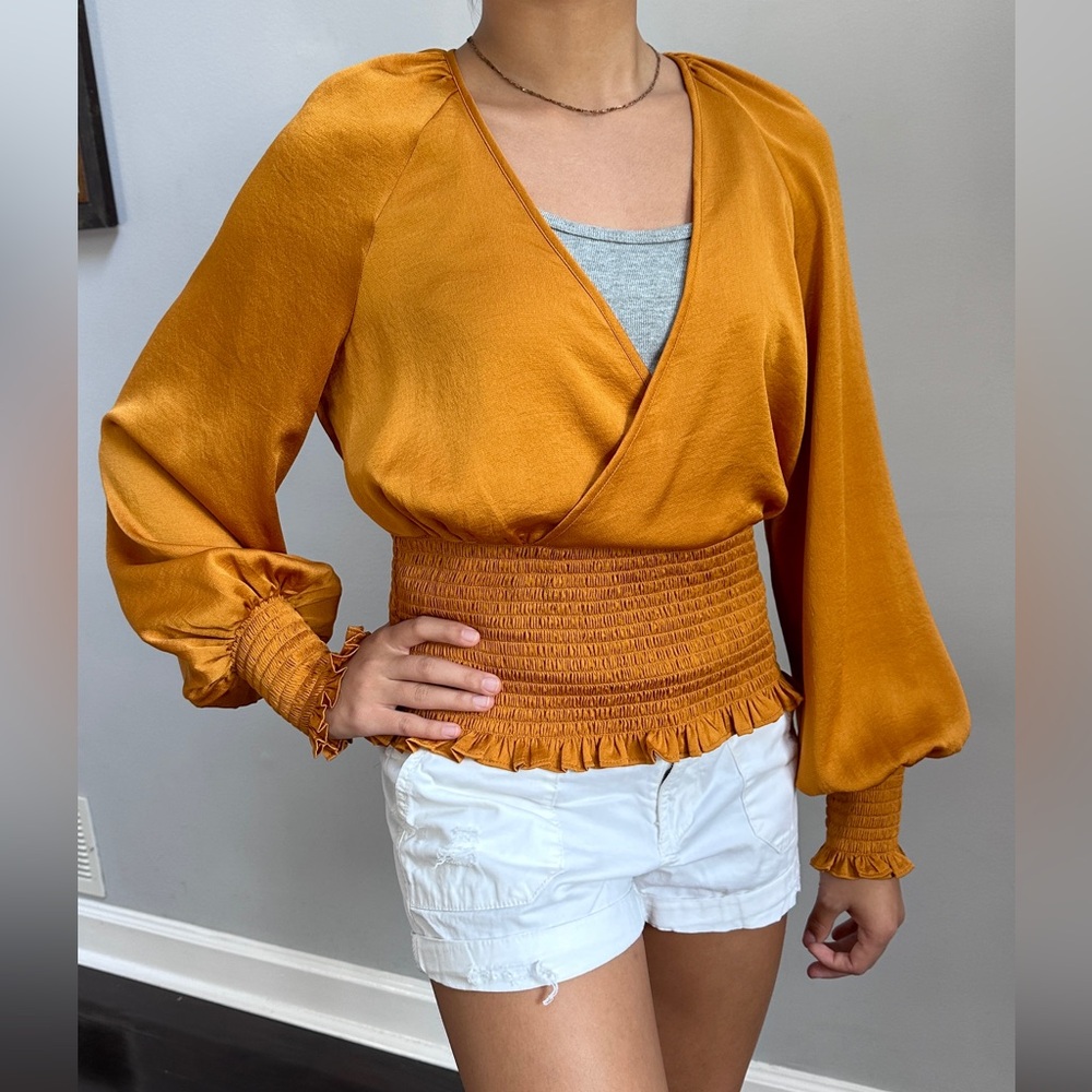 express gold smocked top size M